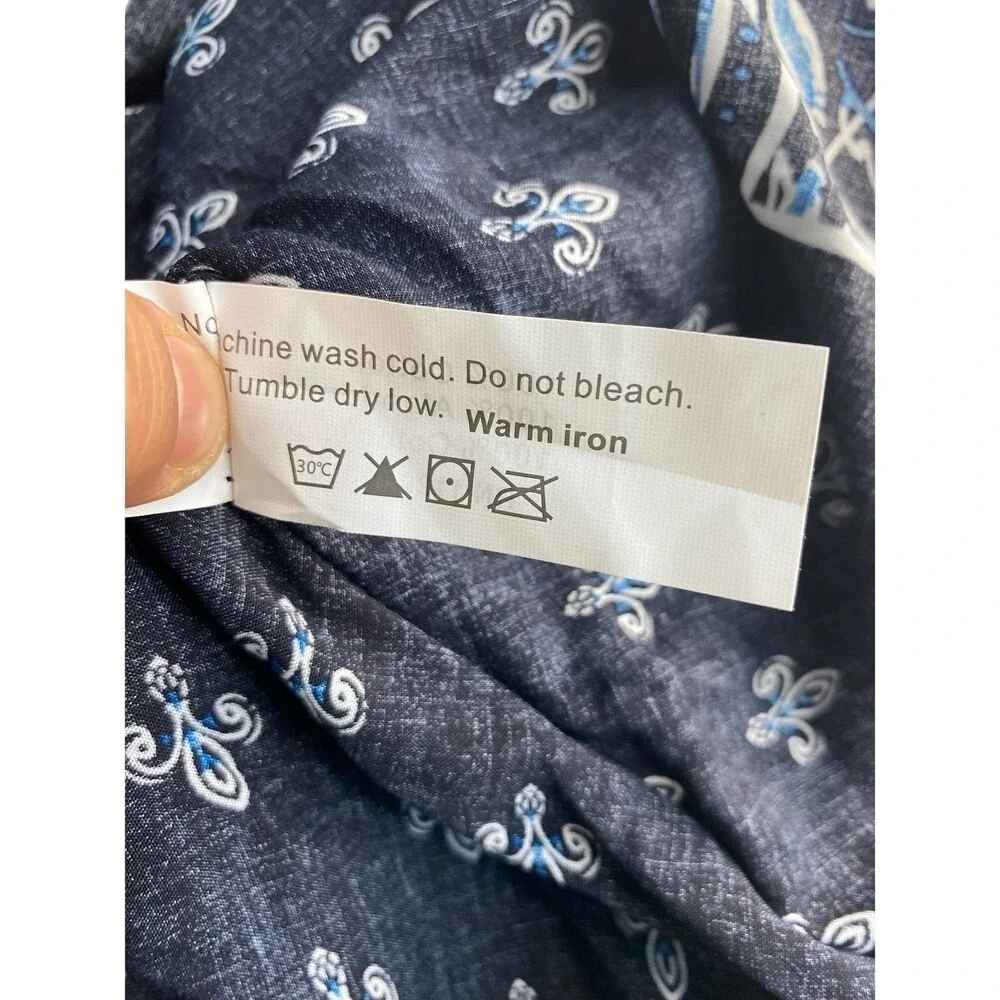 Beach by Exist Women's XL Boho Blue White Sharkbite Cotton Cover-Up